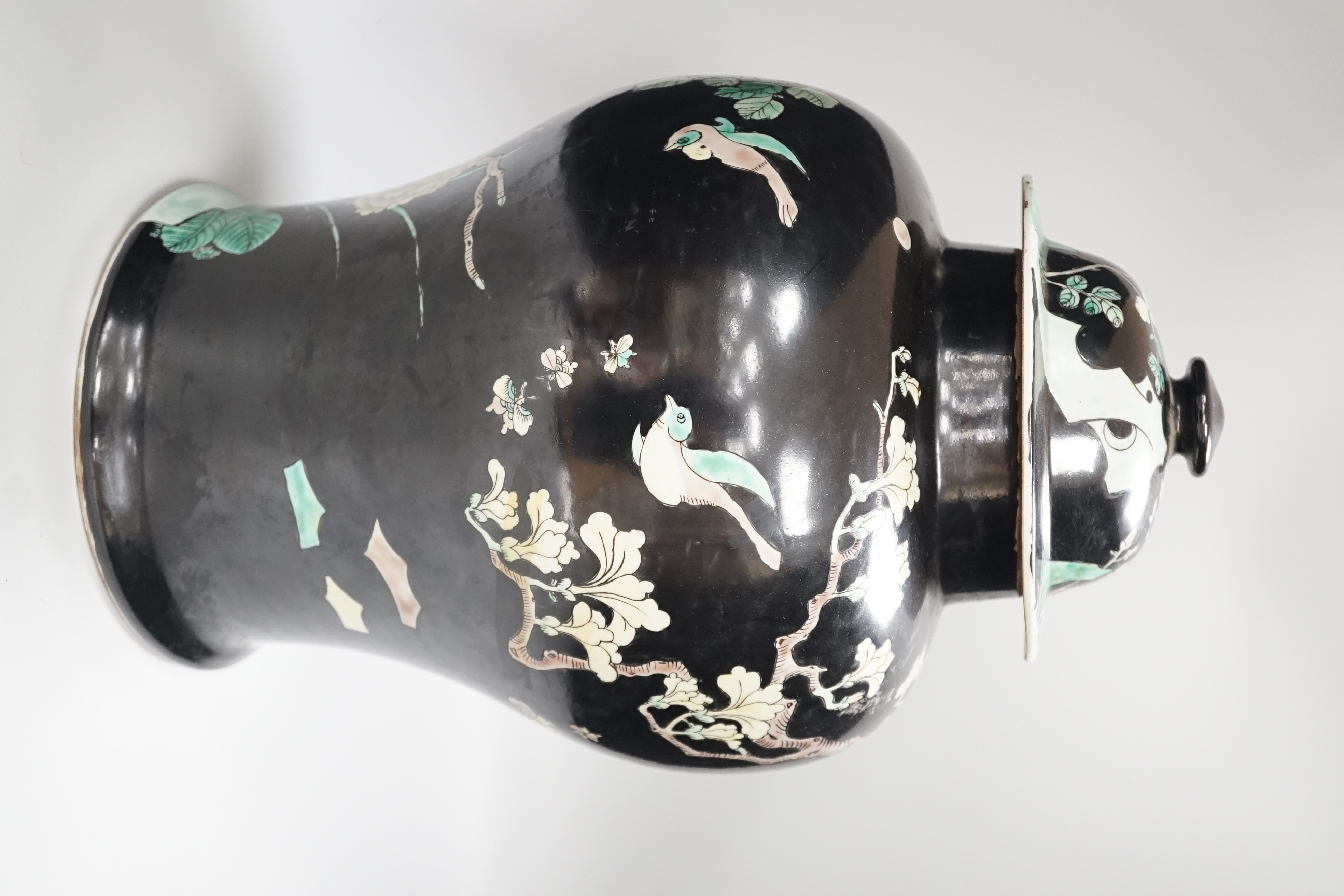 A large Chinese famille noire vase and cover, 42cm